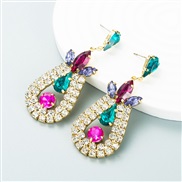 ( Color) fashion trend geometry earringins wind Alloy embed color Rhinestone personality exaggerating earrings