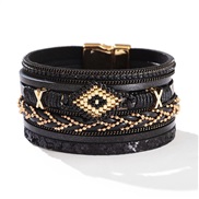 ( black) bracelet Bohemia diamond bangle handmade weave beads eyesu leather