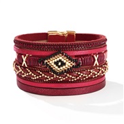 ( red) bracelet Bohemia diamond bangle handmade weave beads eyesu leather