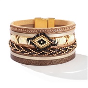 ( rice white) bracelet Bohemia diamond bangle handmade weave beads eyesu leather