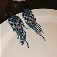 ( Silver needle  blue( Tassels))silver diamond long style chain tassel earrings occidental style fashion exaggerating 