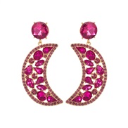 ( rose Red)occidental style fashion crescent-shaped Alloy colorful diamond earring Moon earrings womanins silver high t