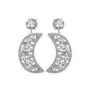 ( white)occidental style fashion crescent-shaped Alloy colorful diamond earring Moon earrings womanins silver high temp