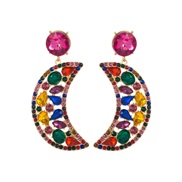 ( Color)occidental style fashion crescent-shaped Alloy colorful diamond earring Moon earrings womanins silver high temp