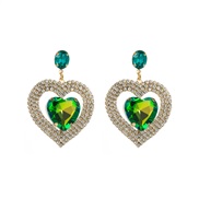 ( green)occidental style fashion personality colorful diamond earrings woman Alloy diamond Double layer heart-shaped te