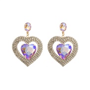 (Ligh purple)occidental style fashion personality colorful diamond earrings woman Alloy diamond Double layer heart-shap