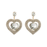 ( white)occidental style fashion personality colorful diamond earrings woman Alloy diamond Double layer heart-shaped te
