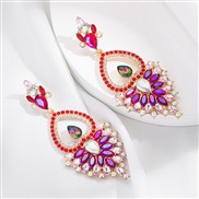 ( red)occidental style fashion color embed Rhinestone earrings woman Bohemian style long style glass diamond exaggerati