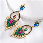 ( green)occidental style fashion color embed Rhinestone earrings woman Bohemian style long style glass diamond exaggera
