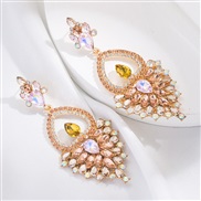 ( champagne)occidental style fashion color embed Rhinestone earrings woman Bohemian style long style glass diamond exag