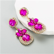 ( rose Red) fashion trend geometry earringins wind Alloy embed color Rhinestone personality exaggerating earrings