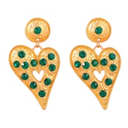 ( green)fashion retro multilayer Round heart-shaped Alloy diamond earring geometry earrings woman occidental style exag