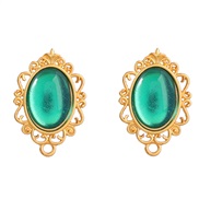 ( green)fashion retro personality brief Round Alloy flower embed resin geometry earrings woman occidental style ear stud