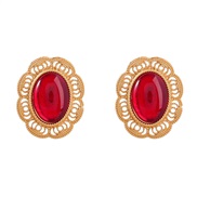 ( red)fashion retro flower Alloy embed Round resin geometry earrings woman occidental style ear stud