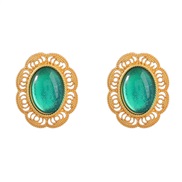 ( green)fashion retro flower Alloy embed Round resin geometry earrings woman occidental style ear stud