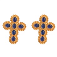 ( blue)fashion retro Alloy embed resin cross earrings lady occidental style Bohemia Nation Earring