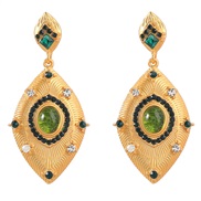 ( green)fashion retro multilayer leaf Alloy diamond eyes earrings woman occidental style exaggerating Bohemia Nation Ea