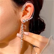 (55514 2 Silver)occidental style fully-jewelled long style flash diamond tassel creative personality high earrings