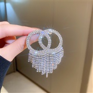 (  Silver Tassels)diamond Double circle chain tassel brooch occidental style exaggerating fashion high Suit personality