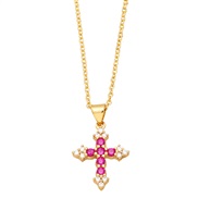 ( rose Red) personality color zircon cross pendant necklace woman brief all-Purpose clavicle chainnkb