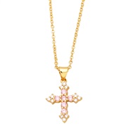 ( Pink) personality color zircon cross pendant necklace woman brief all-Purpose clavicle chainnkb