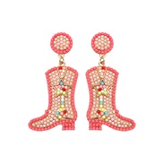 ( Pink)High-heeled shoes earrings personality Alloy beads earring occidental style Word Earring