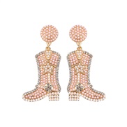 ( white)High-heeled shoes earrings personality Alloy beads earring occidental style Word Earring