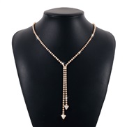 ( Gold)occidental style wind geometry long style Rhinestone chain  claw chain samll tassel necklace woman