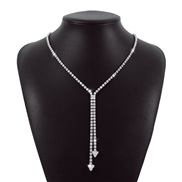 ( White K)occidental style wind geometry long style Rhinestone chain  claw chain samll tassel necklace woman