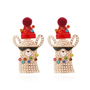 ( Red wine)occidental style christmas exaggerating Alloy embed Pearl sheep earrings animal earring woman