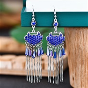 (DC1949 1 sapphire blue )creative long retro tassel earrings woman fully-jewelled  long style Chinese style temperament