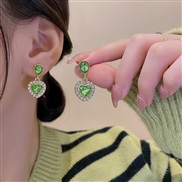 (A764green ~ Silver needle)color small fresh ear stud woman love diamond retro high earrings samll wind fashion sweet