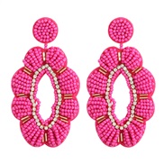 ( pink )occidental style fashion beads style handmade Rhinestone super personality retro atmospheric silver earrings
