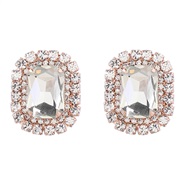 ( Gold)earrings super claw chain square Alloy diamond glass diamond geometry ear stud woman occidental style earrings