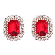 ( red)earrings super claw chain square Alloy diamond glass diamond geometry ear stud woman occidental style earrings