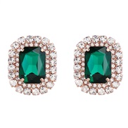( green)earrings super claw chain square Alloy diamond glass diamond geometry ear stud woman occidental style earrings