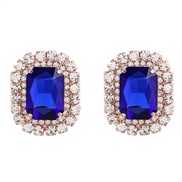 ( blue)earrings super claw chain square Alloy diamond glass diamond geometry ear stud woman occidental style earrings