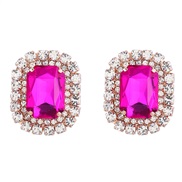 ( rose Red)earrings super claw chain square Alloy diamond glass diamond geometry ear stud woman occidental style earrin