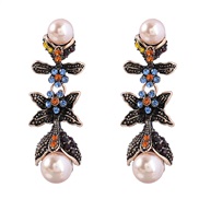 ( Golden color)Autumn and Winter multilayer Alloy diamond embed Pearl flowers earrings woman occidental style retro tem