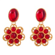 ( red)occidental style exaggerating trend temperament Alloy embed Pearl resin flowers earrings woman retro elegant earr