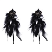 ( black)occidental style exaggerating Alloy diamond flowers long style feather tassel earrings woman trend Bohemia Earr