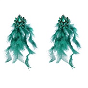 ( green)occidental style exaggerating Alloy diamond flowers long style feather tassel earrings woman trend Bohemia Earr
