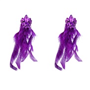 (purple)occidental style exaggerating Alloy diamond flowers long style feather tassel earrings woman trend Bohemia Earr