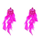 ( rose Red)occidental style exaggerating Alloy diamond flowers long style feather tassel earrings woman trend Bohemia E