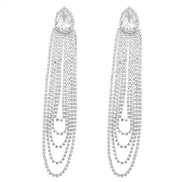 ( Silver)earrings super claw chain Alloy diamond drop glass diamond chain tassel occidental style exaggerating earrings
