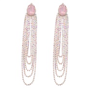 ( Pink)earrings super claw chain Alloy diamond drop glass diamond chain tassel occidental style exaggerating earrings
