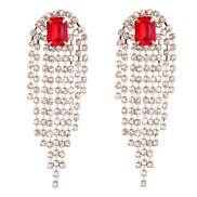 ( red)occidental style exaggerating Alloy diamond tassel earrings woman trend geometry banquetearrings