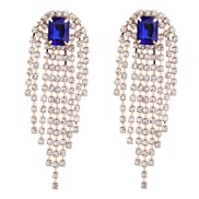 ( blue)occidental style exaggerating Alloy diamond tassel earrings woman trend geometry banquetearrings