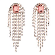 ( Rose Gold)occidental style exaggerating Alloy diamond tassel earrings woman trend geometry banquetearrings