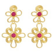 (gold + rose Red)E medium wind elegant palace earring vintage retro samll hollow flowers earrings woman